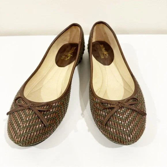 Vintage Coach and Four Classic Bow Woven Brown Loafers Slingback Ballet Flats - Picture 7 of 14